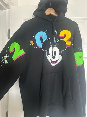 Disney Black Hoodie with Neon Mickey & 2024 Graphics